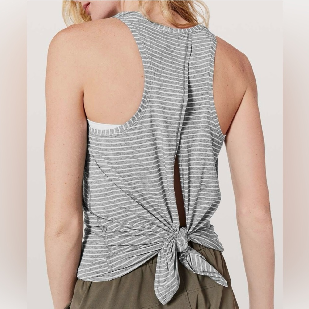 Lululemon All Tied Up Split Back Pima Cotton Gray Striped Sleeveless Top